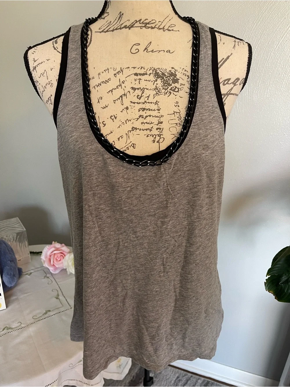 Michael Michael Kors Gray Chain Trim Tank Top Sleeveless Women’s